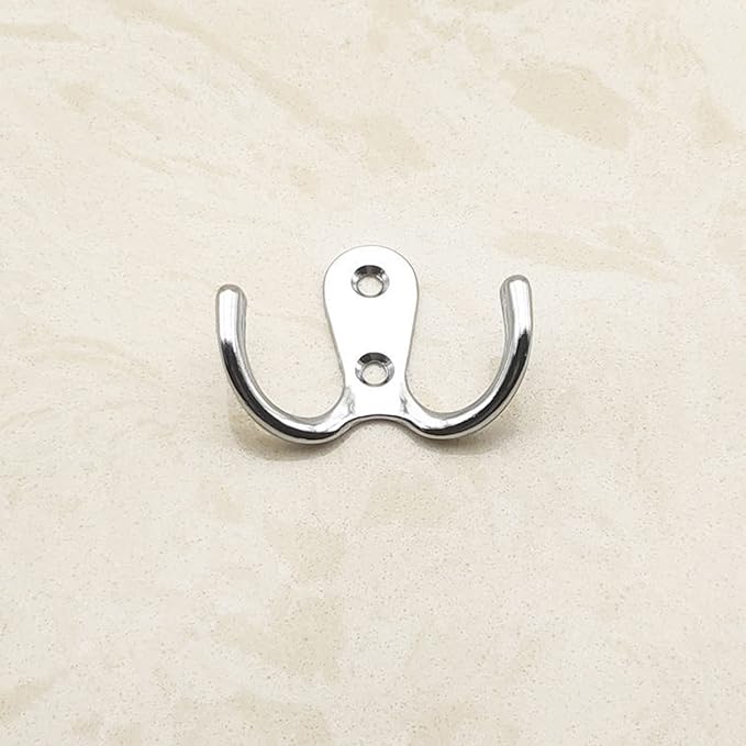 2 Pcs Double Prong Robe Hooks, Dual Coat Hooks Wall Mounted Hanging Clothes for Bathroom Bedroom Door Wall Retro Metal Cloth Hanger Double Coat Hooks with 4 Screws (Sliver)