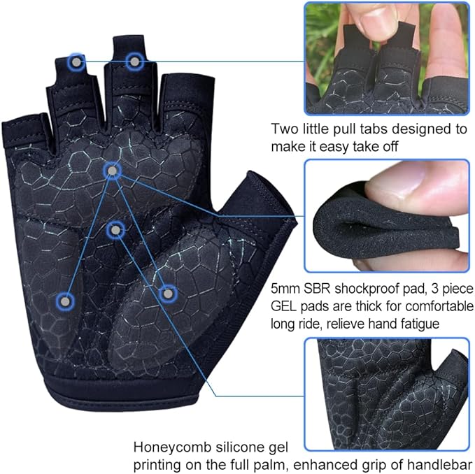 HuwaiH Bike Gloves for Men/Women, Cycling Gloves with Anti-Slip Shock-Absorbing Pad Half Finger Biking Bicycle Gloves