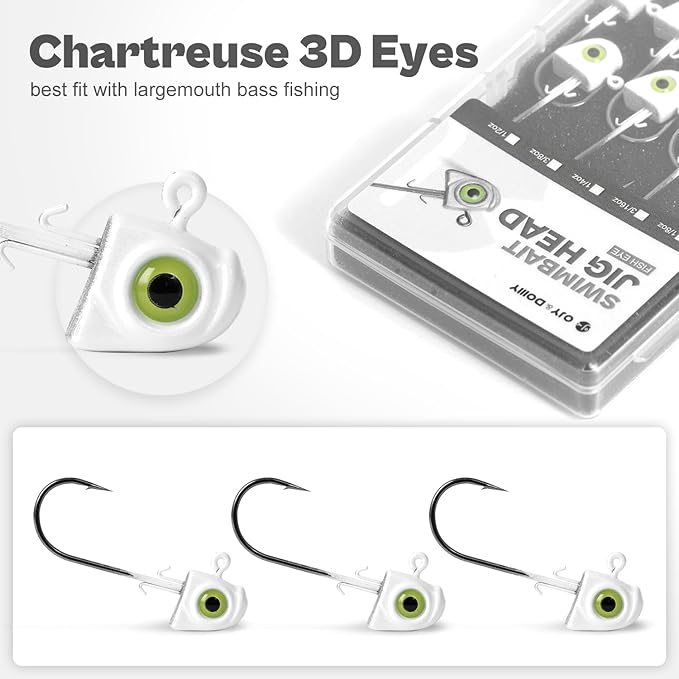 OJY&DOIIIY Swimbait Jig Heads with Chartreuse Fish Eye, 1/8 3/16 1/4 3/8 1/2oz Jigheads for Freshwater&Saltwater Fishing 10/15 Pack