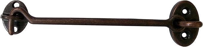 QCAA Heavier Duty Brass Door Hook Latch & Eye, 6", Antique Copper, 2 Pack, Made in Taiwan