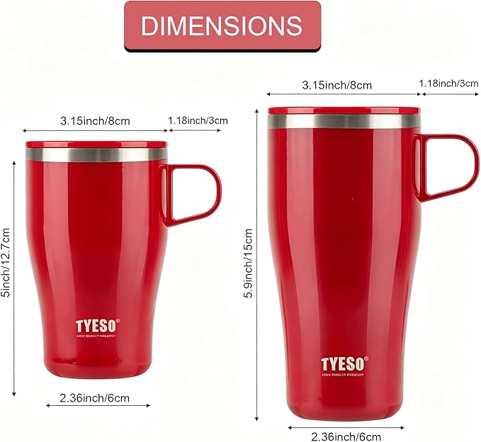 TYESO Coffee Mug,Insulated Tumbler with Lid,Vacuum Insulated Mug Double Wall Stainless Steel OfficeTumbler Cup (Red, 17 oz)