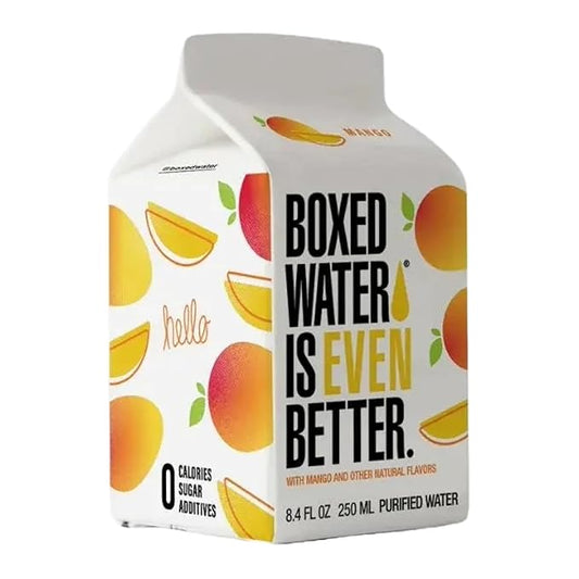 マンゴーボックスウォーター 250ml (24個パック) – 高級プラスチックより優れ、BPAフリー、詰め替え可能、持続可能な代替品、子供向けミニカートン、ランチボックスに最適