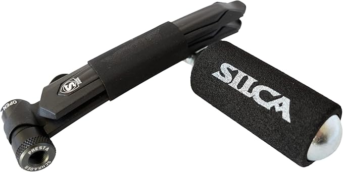 SILCA EOLO 2 in 1 Levers - Premium Design Black Aluminum Combo Tire Levers and CO2 Inflator Bike Tool - Presta and Schrader Compatible Bicycle Tire Levers and Removal Tool - Twist to Inflate