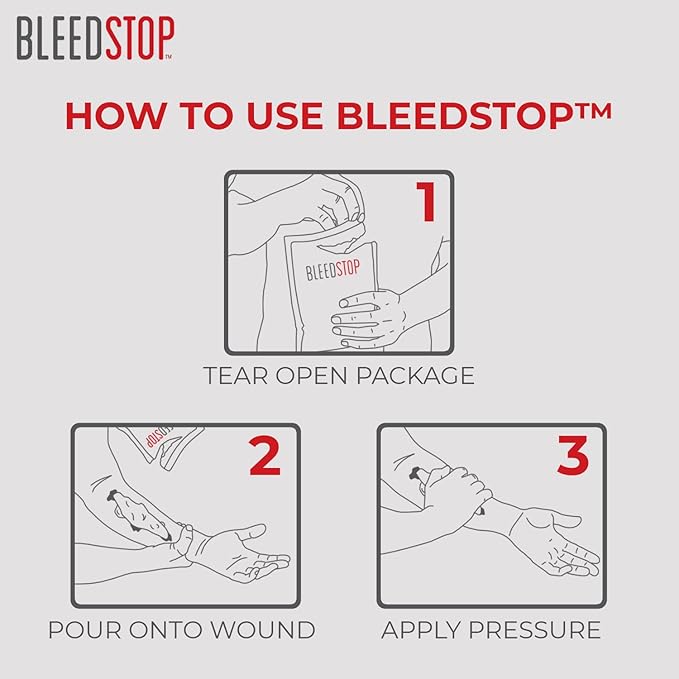 BleedStop™ 応急処置止血パウダー、外傷キット、血液凝固阻止剤服用者、キャンプの安全、中程度から重度の出血創傷または鼻血用サバイバル用品 – 4袋入り (15g)