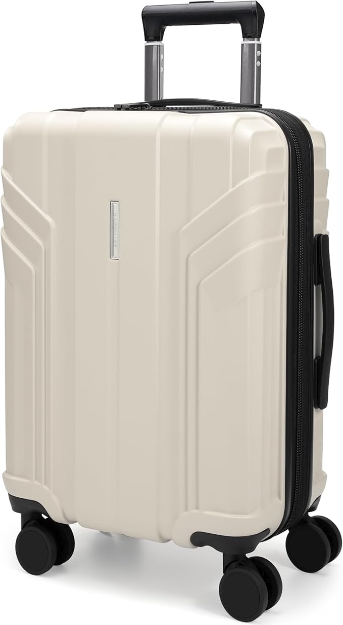 BAGSMART 拡張可能機内持ち込みスーツケース 22x14x9 航空会社承認 100% PC軽量ハードシェル、スピナーホイール付き20インチ旅行かばん、防水ローリングスーツケース、ベージュ