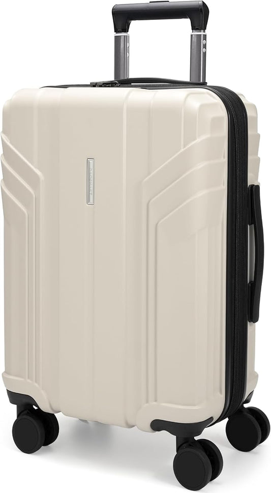 BAGSMART 拡張可能機内持ち込みスーツケース 22x14x9 航空会社承認 100% PC軽量ハードシェル、スピナーホイール付き20インチ旅行かばん、防水ローリングスーツケース、ベージュ