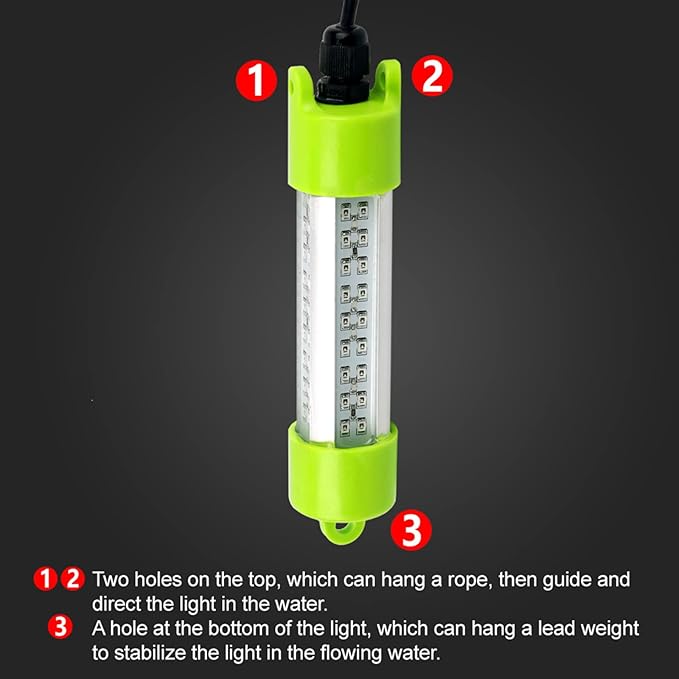 18W 45W DC 12V Green IP68 Waterproof Aluminum Super Bright LED Fish Bait Submersible Dock Underwater Fishing Light Attractants For At Night Snook Crappie With Battery Clamps Cigarette Lighter Plug