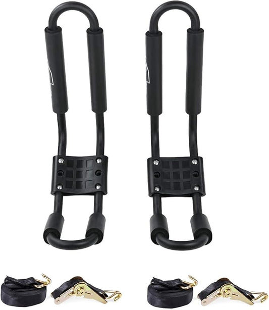 J-Bar Rack Roof Top Mount with 16 Ft Ratchet Lashing Straps, Folding Carrier for Your Canoe, SUP and Kayaks on SUV Car Truck