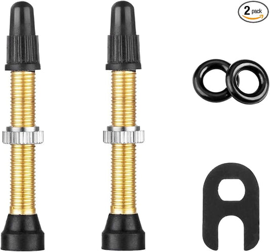 2PCS Tubeless Valves, Brass Tubeless Valve Stem(40 mm), 1PSC Valve Core Remover Tool