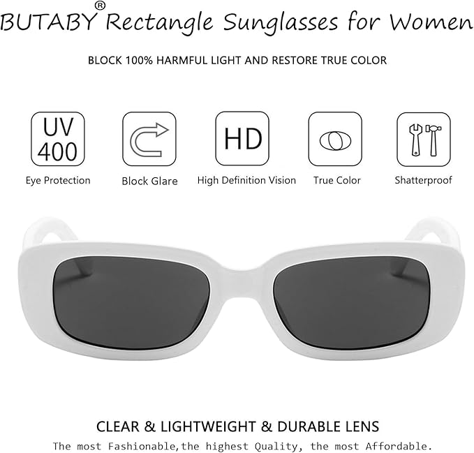 BUTABY Rectangle Sunglasses for Women Retro Driving Glasses 90’s Vintage Fashion Narrow Square Frame UV400 Protection