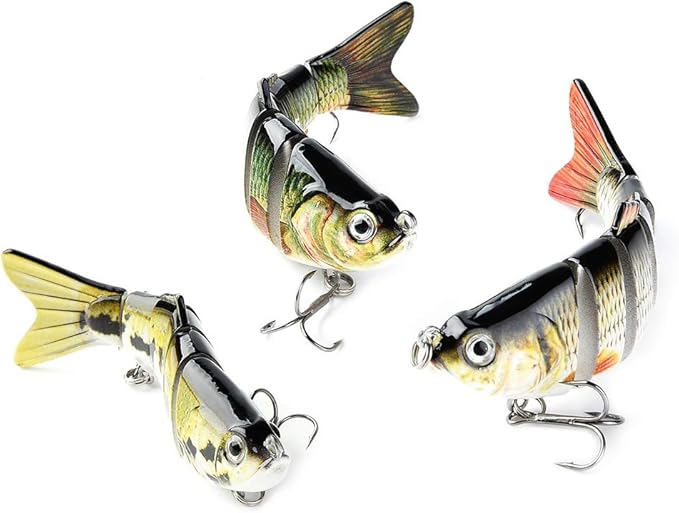Lifelike Fishing Lures for Bass, Trout, Walleye, Predator Fish - Realistic Multi Jointed Fish Popper Swimbaits - Spinnerbaits Lure Fishing Tackle Kits - Freshwater and Saltwater Crankbaits - 3 Pack