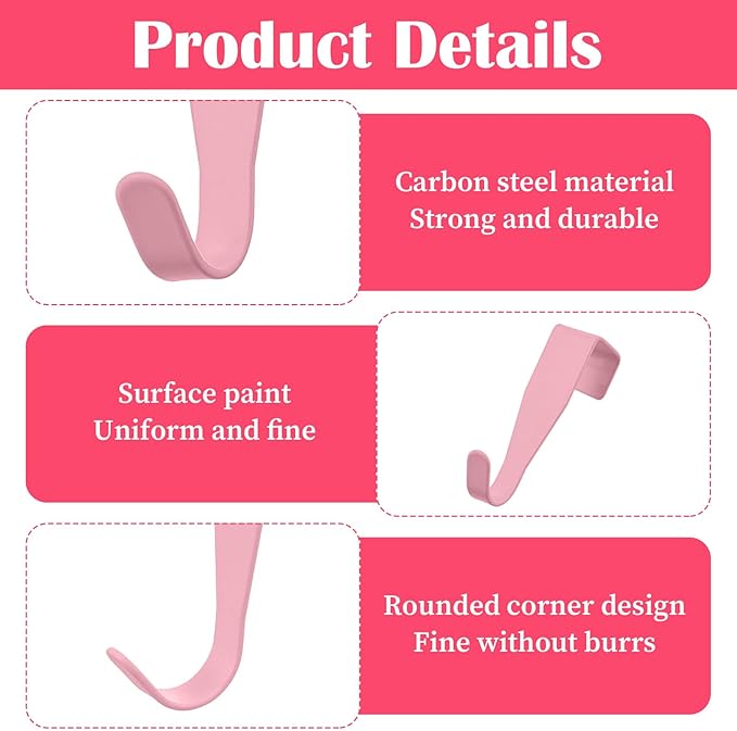 5 Pcs Over Cabinet Door Hooks Sturdy Single Metal Over Door Hanger Electroplate Metal Hook Cabinet Storage Hook for Hanging Towels Clothes Bags Cubicle Bathroom Use(Pink)