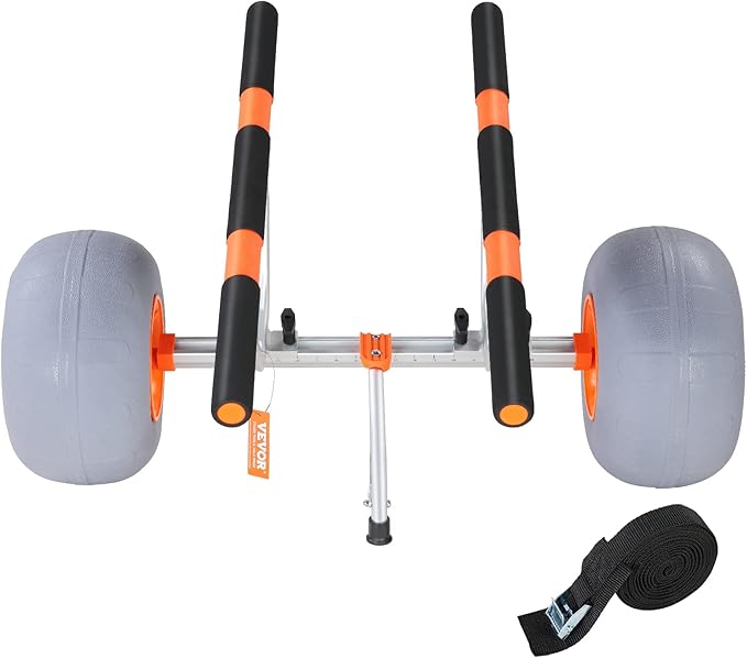 VEVOR Heavy Duty Kayak Cart, 350lbs Load Capacity, Detachable Canoe Trolley with 13'' Beach Wheels, Adjustable Carrier Width & Nonslip Support Foot, for Kayaks Canoes Paddleboards Float Mats Jon Boats