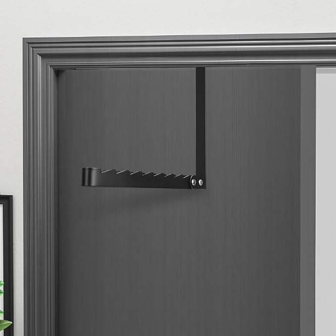 FYY Over The Door Hooks Hanger, 1 Pack Collapsible Folding Over Door Clothes Drying Rack Space Saving Laundry Hanging Storage Hook for Clothing, Coats, Towels for Bedroom Bathroom Black