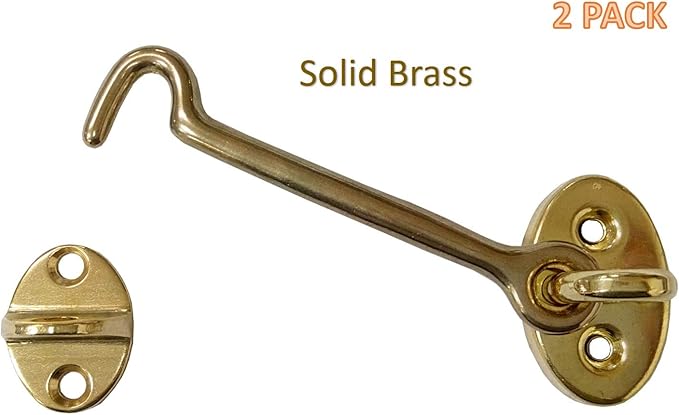 QCAA Heavier Duty Brass Door Hook Latch & Eye, 4", Vibrated Brass, 2 Pack