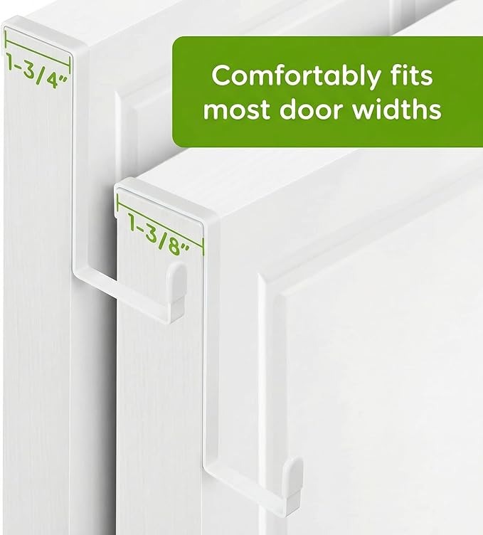 Unjumbly 4 Pack Over The Door Hooks - Fitting Door Width Between 1 3/8" and 1 3/4", Reversible Door Hangers for Hanging Clothes, Towels, Coats and More (White) (White, 4 Pack (Long-7.8"))