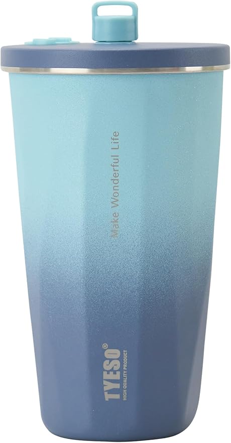 TYESO 20oz Tumbler with Retractable Straw, Stainless Steel Tumbler with straw inside Stainless steel wide-mouth vacuum insulation bottler home office outdoor multi-color (GRADIENT BLUE, 20 oz)