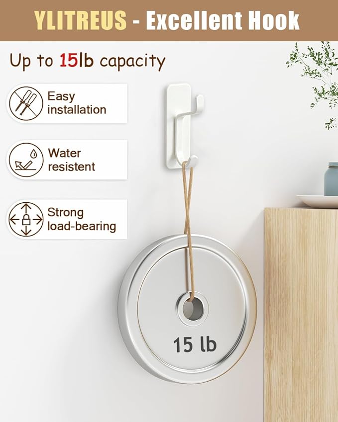 6 Pack Adhesive Wall Hooks - 15lbs Extra Stick On Hooks Heavy Duty Coat Hooks for Walls No Damage - Strong Sticky Hook for Hanging Key Purse Towel in Bathroom Kitchen Door, White