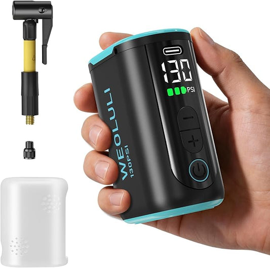 Bike Pump Electric, Mini Bicycle Pump 130 PSI Portable Cycling Pump with Digital Pressure Gauge & Auto Shut Off for Presta & Schrader Valves, Road MTB E-Bike