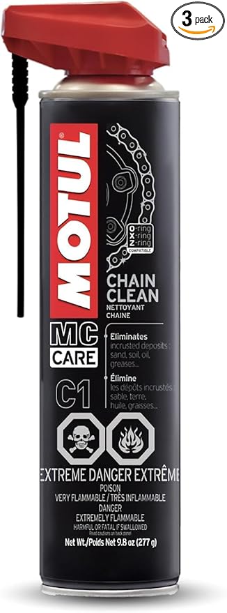 Motul C1 Chain Clean – Motorcycle Chain Cleaner for Dirt Bike, Street Bike, ATV, UTV & O-Ring/X-Ring Chains, Heavy Duty Degreaser Spray, Removes Grease & Grime Fast, 9.8 oz | 3 Pack