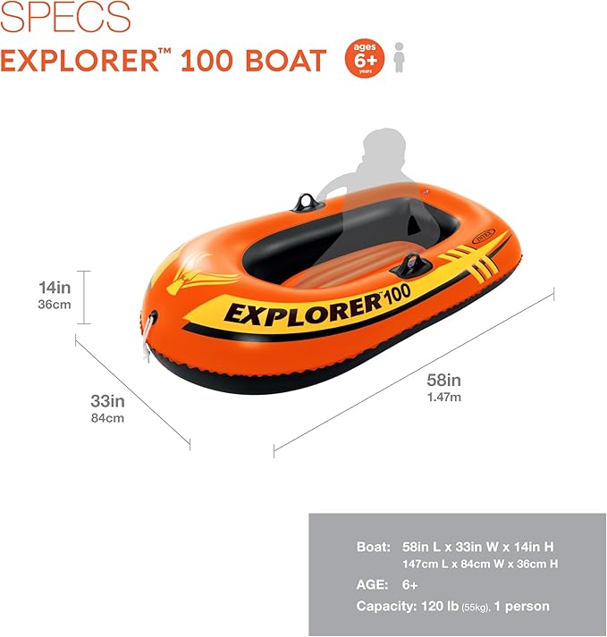 INTEX Explorer Inflatable Boat Series: Dual Air Chambers – Welded Oar Locks – Grab Handles – Bow Rope – Sporty Design