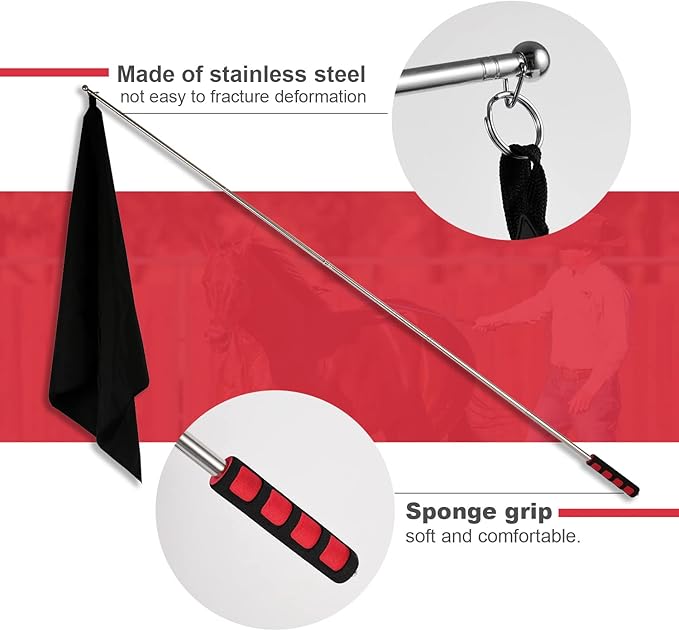 Horse Training Flag Equipment 5 Pcs with 1Pcs Telescopic Flag Pole Lunge Whip Stick for Horsemanship Supplies - Upgrade Stitched Loop Design