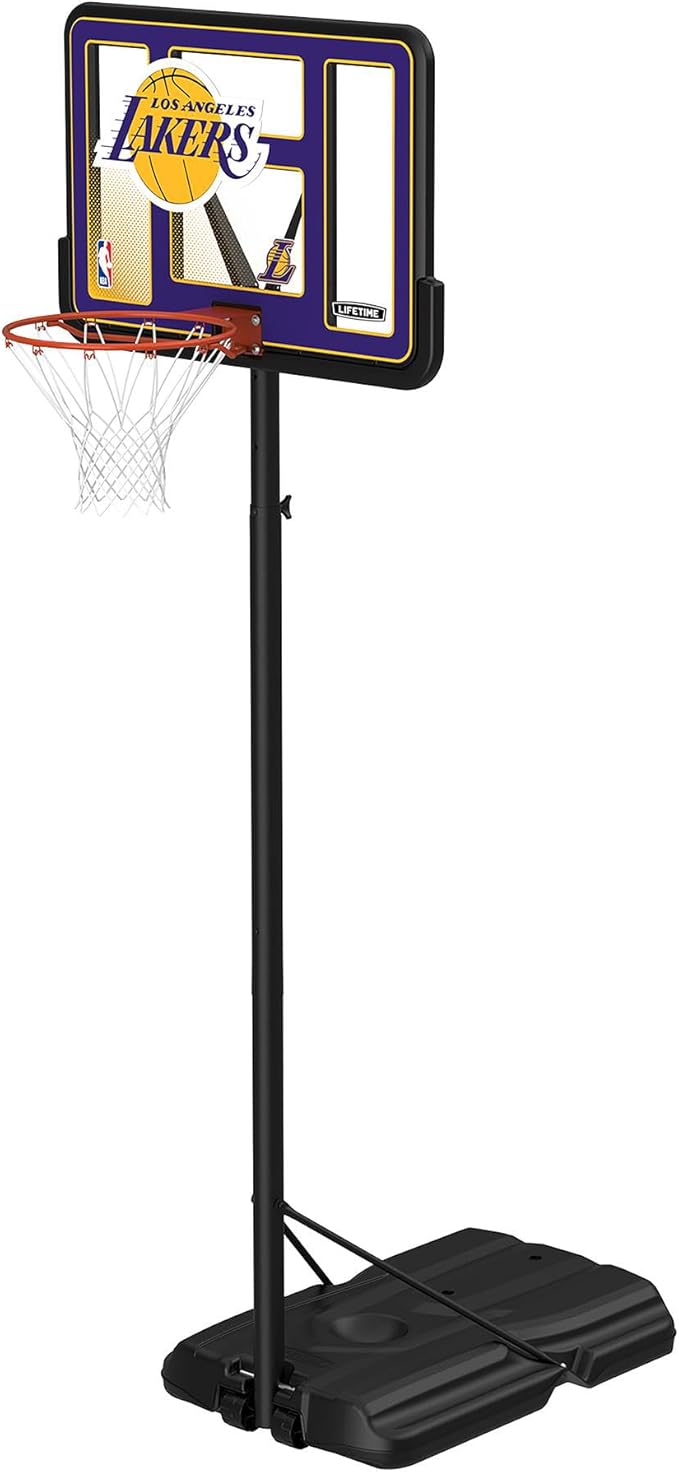 Lifetime NBA Los Angeles Lakers Portable Basketball Hoop, Adjustable Height 7.5-10 Ft, 44 Inch Shatterproof Fusion Backboard, Base with Wheels