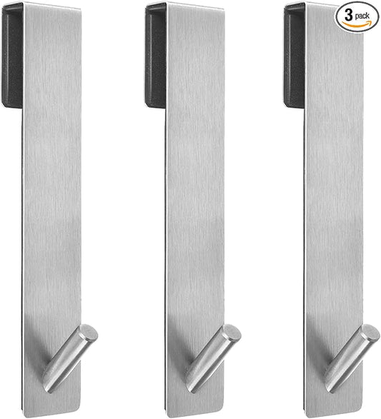 Shower Door Hooks(7.5 Inch),Extended Over Door Hooks for Bathroom Frameless Glass Shower Door,Stainless Steel Towel Hooks,Heavy Duty Rack Hooks for Robe,Towel-3 Pack-Silver