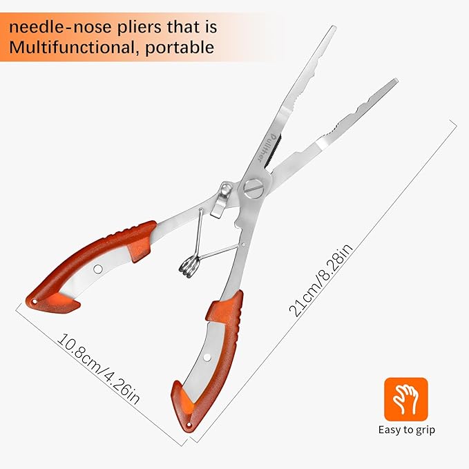 Stainless Steel Fishing Pliers,Needle Nose Pliers Fishing,Fishing Gear Hook Remover with Lanyard,Multitool for Saltwater
