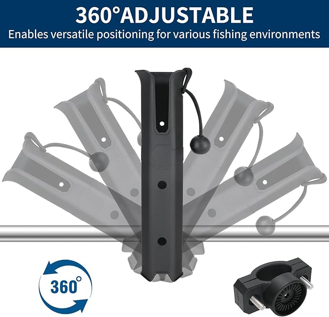 2PCS Pole Mount Fishing Rod Holders for Bike, Fishing Chairs, Cart, Scooter, Motorcycle, ATV & Beach Car Rotatable Fishing Pole Holder with Pole Mount Clamp