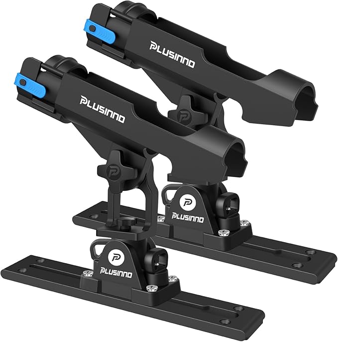 PLUSINNO Kayak Fishing Rod Holder with Tracks, 2 in 1 Fishing Rod Holders for Boat, Kayak Accessories, Fishing Pole Holders for Track Mount / Deck Mount with Fishing Rod Protective Strap, Kayak Rail
