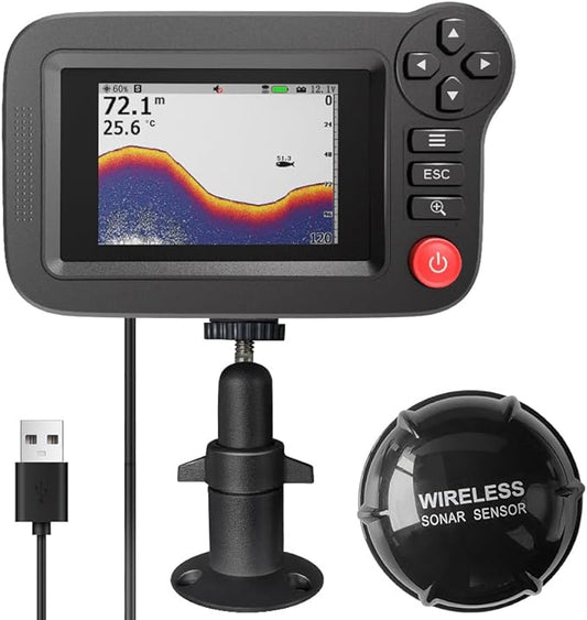 Handheld Fish Finder Portable Fishing Kayak Fishfinder Fish Depth Finder Fishing Gear with Sonar Transducer and LCD Display