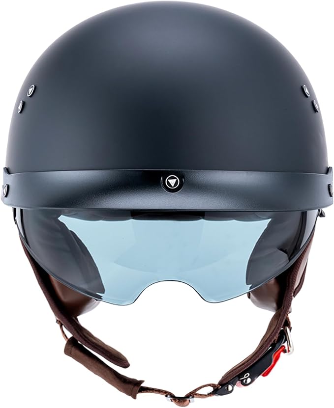 VCOROS Half Helmet Motorcycle DOT Approved Open Face Helmet F07 with Sun Visor and Quick Release Buckle for Adults Men and Women (Matte Black,M)
