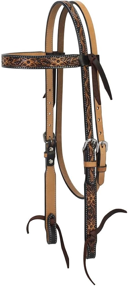 Floral Tooled Browband Headstall Light Oiled Horse Size 45-0100