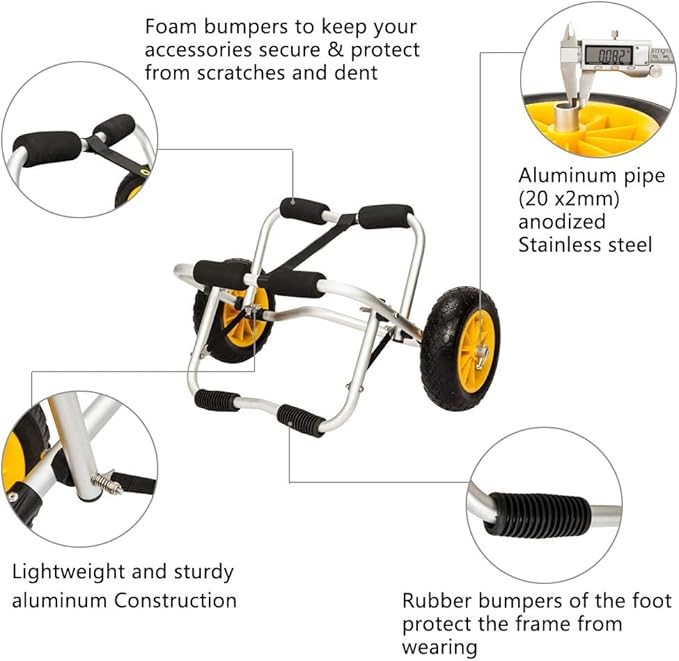 Ktaxon Kayak Cart Boat Canoe Carrier Dolly Trailer Tote, Foldable Paddle Board Trolley Boat Trailer Transport with NO-Flat Airless Tires Wheels