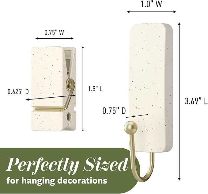 Command Mixed Hook Pack, Cream Speckle, 2 Medium Hooks, 8 Spring Clips, Great for Hanging Christmas Decorations