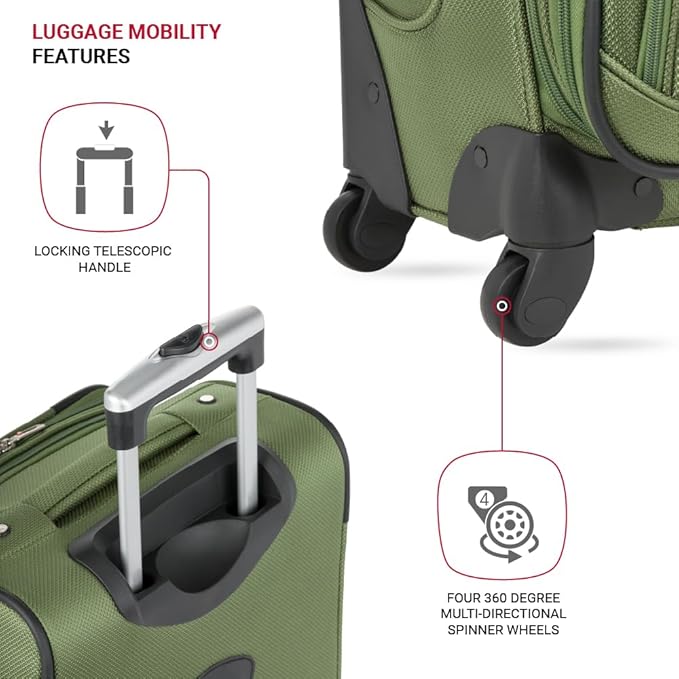 SwissGear Sion ソフトサイド 拡張可能ラゲージ スピナーホイール付き、エバーグリーン 機内持ち込み 21インチ