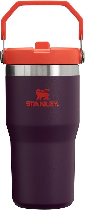 スタンレー アイスフローフリップストロータンブラー ハンドル付き 20オンス | ツイストオン蓋とフリップアップストロー | 漏れ防止ウォーターボトル | 保温保冷ステンレススチール | BPAフリー | プラム