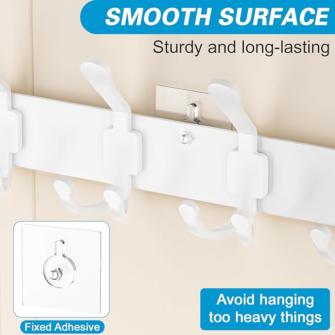 Over The Door Hooks Organizer, Door Hanger Towel Rack with 2 Baskets, Adjustable Over The Door Coat Rack, Back of Door Storage for Bedroom, Kitchen, Bathroom (White)