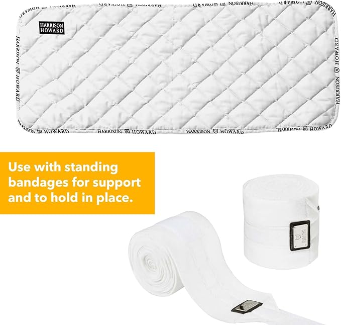Harrison Howard Quilted Horse Leg Wraps, Standing Wraps for Horses Stable & Recovery, Soft Padded Horse Bandage Liners-White L