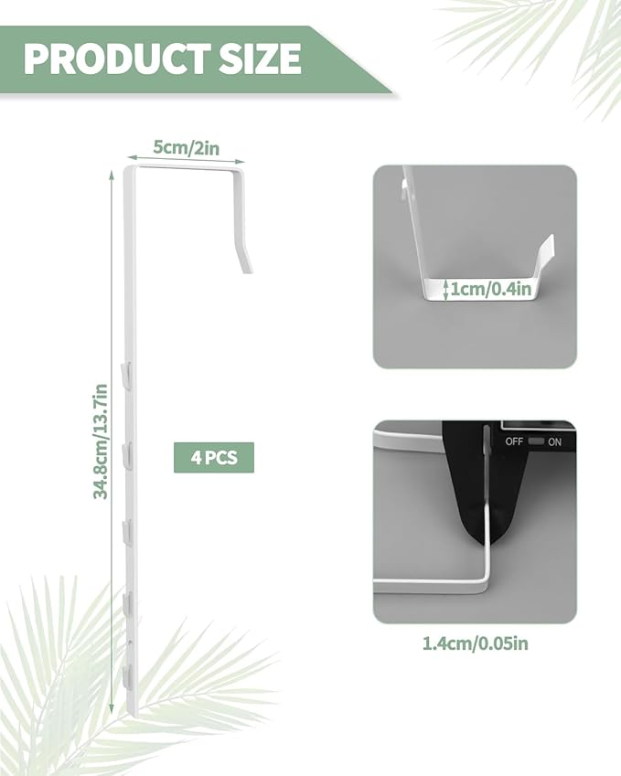 4 PCS Over The Door Mirror Hanger, Adjustable Door Mirror Hanger, Five-Hole Over The Doors-Mirrors Hook, Mirrors Doors Hangers with 2 Iron Filings and Screws (White)