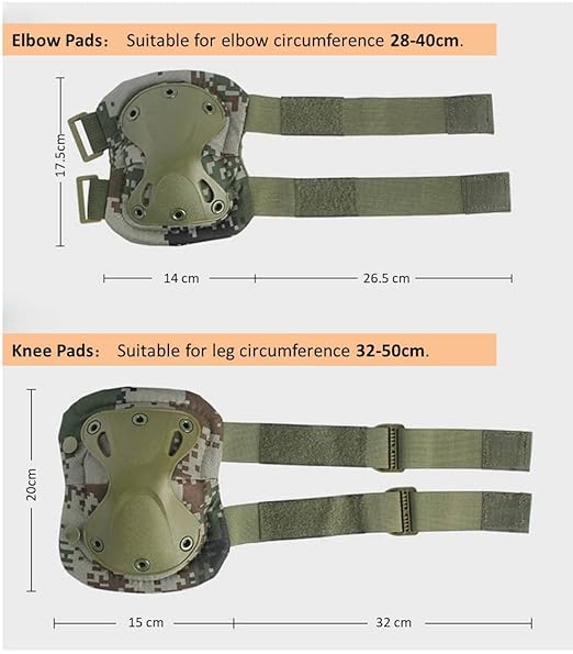 Military Tactical Knee Pad Elbow Pad Set Airsoft Knee Elbow Protective Pads Combat Paintball Skate Outdoor Sports Safety Guard Gear (X-Shape Green, M, 4pcs Set)
