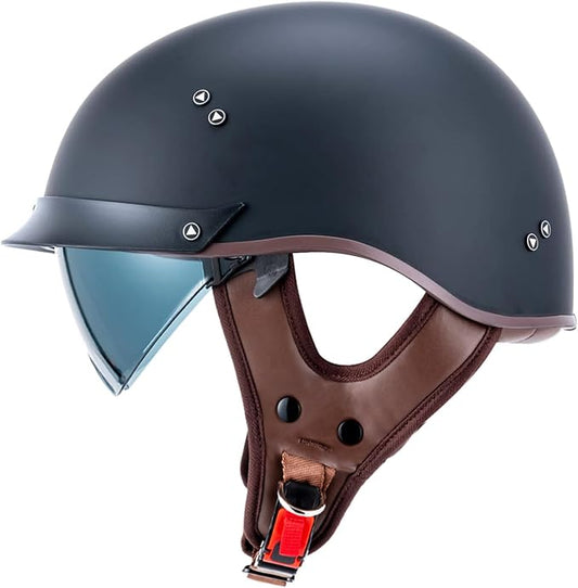 VCOROS Half Helmet Motorcycle DOT Approved Open Face Helmet with Sun Visor and Quick Release Buckle for Adults Men and Women (F07 Matte Black, XL)