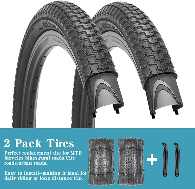 SIMEIQI 2 Pack 20"x2.125"/ 26"x2.1"/ 29"x2.125" Inch Bike Tire with 2 Levers for Mountain Foldable Replacement Beach Bicycle Tires