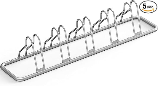 Simple Houseware 5-Bike Floor Storage Rack - Adjustable Bicycle Parking Stand & Garage Organizer for Road and Kids Bikes, Silver