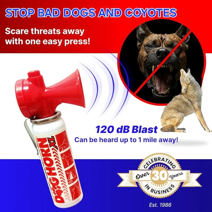 Dog Horn XL – The Original Air Horn for Dogs! Stop Attacks! Scare Coyotes Bear & Wild Animals! Effective Training Tool & Outdoor Safety Alarm for Hiking, Biking, Camping, Boating, & More!