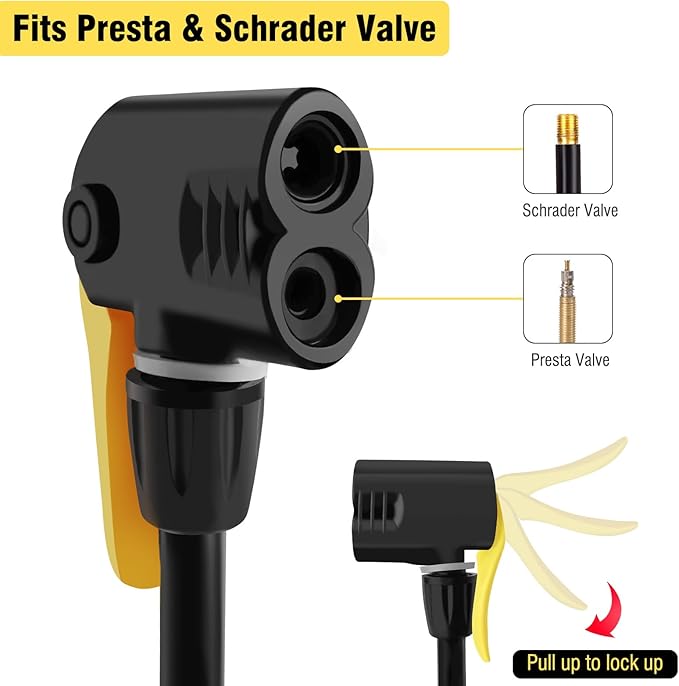 Bike Pump Portable, Bike Tire Inflator, Bicycle Hand Air Pump with Presta and Schrader, Ball Pump Inflator Bicycle Floor Pump Suitable for Baby Stroller Tires, Balls, Road and Mountain Bikes