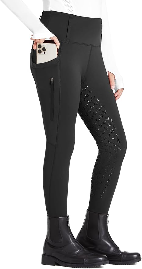 FitsT4 Sports Girls Riding Pants Full Seat High Waist Kids Equestrian Breeches Horse Schooling Tights Zipper Pockets