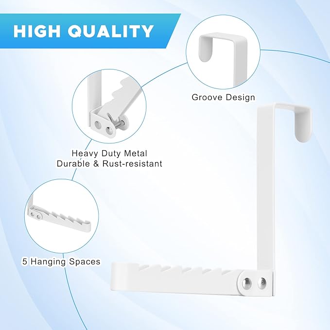 FYY Over The Door Hooks Hanger, 2 Pack Collapsible Folding Over The Door Organizer Rack Space Saving Hanging Storage Hanger for Clothes, Coats, Towels for Bedroom Bathroom White