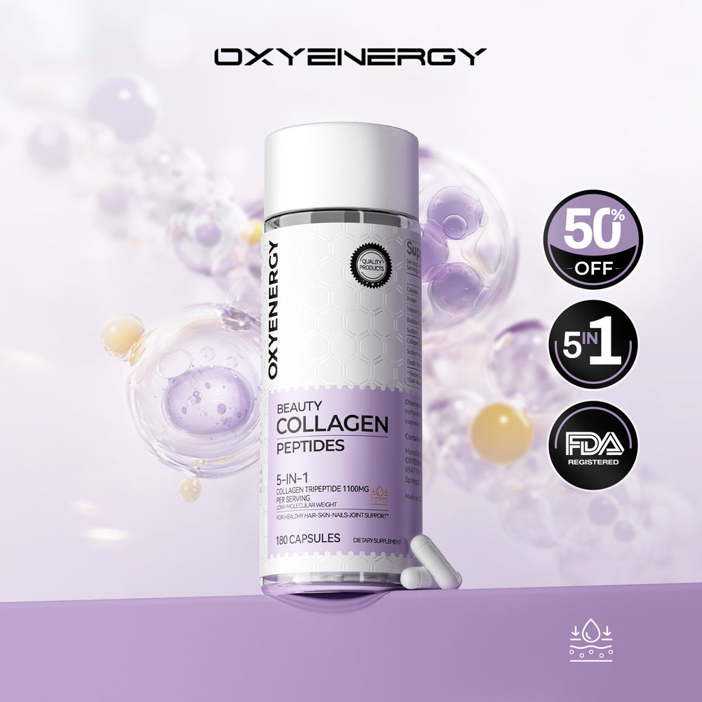Oxyenergy トリペプチド アドバンスドマリンコラーゲンカプセル、1食あたり1100mg、高速吸収、肌・髪・爪のための5-in-1フォーミュラ、180カプセルボトル